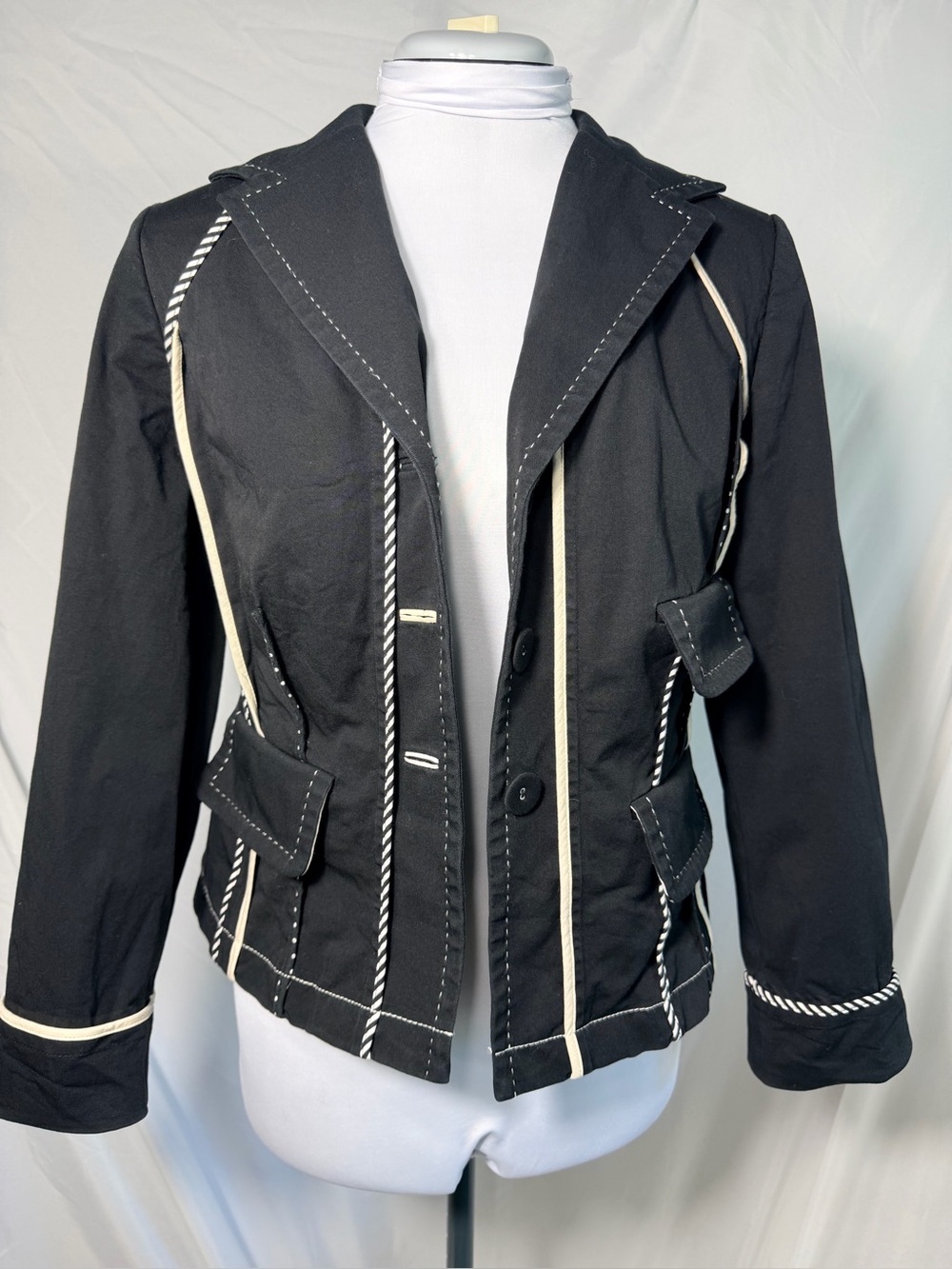 Y2K Elevenses Anthropologie Black Contrast Stitch Blazer Jacket, Whimsigoth